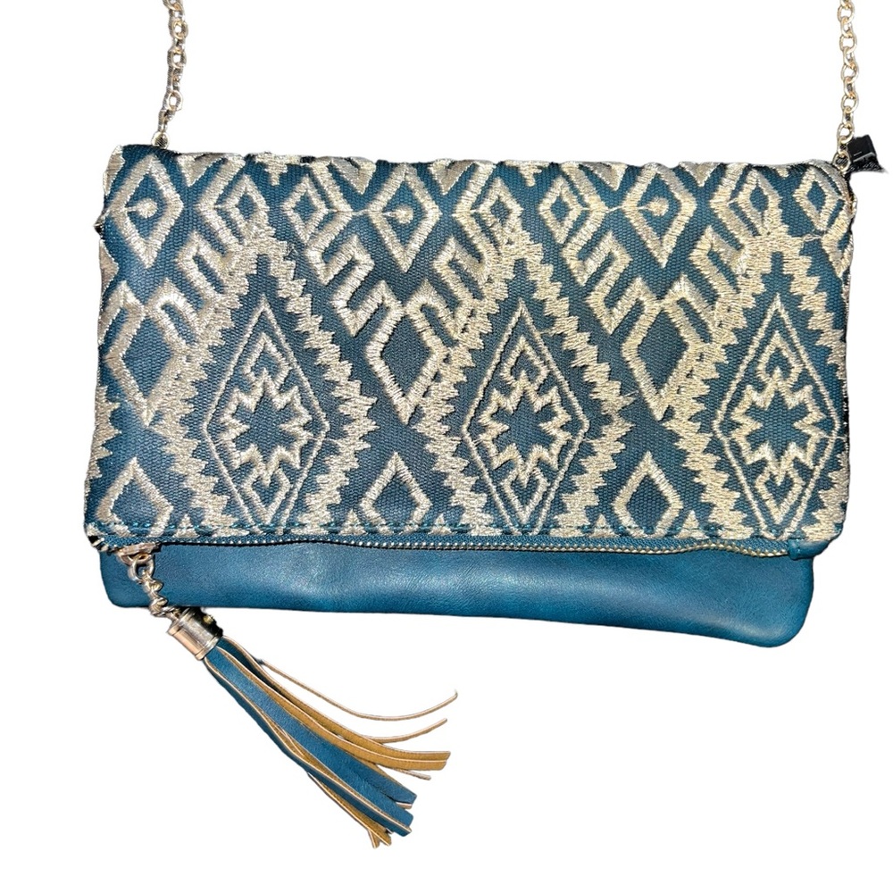 Francesca’s Lace Overlay Clutch Teal NWT - Picture 3 of 9
